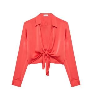 Aritzia Babaton Women Connection Satin Double Satin Tie Top Coral Pink 2XS